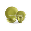16 Piece Stoneware Dinner Set Green Color With White Rim
